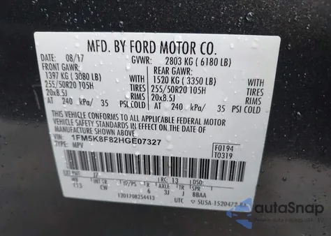 2017 Ford Explorer Limited from USA, damaged, VIN 1FM5K8F82HGE07327